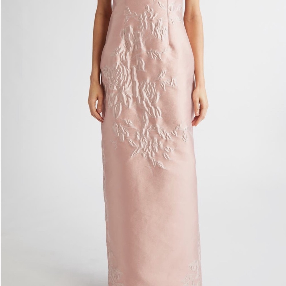 Emilia Wickstead Ximena Elegant Soft Pink Jacquard Mid Calf (tea length) Dress